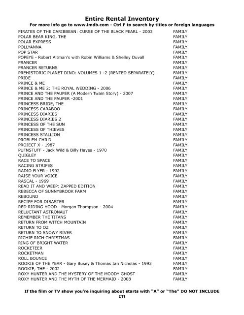 Entire Rental Inventory Feb 2 - Videoflicks