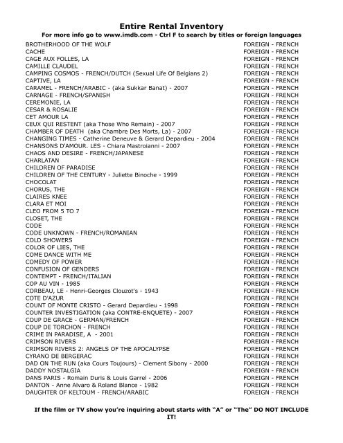 Entire Rental Inventory Feb 2 - Videoflicks