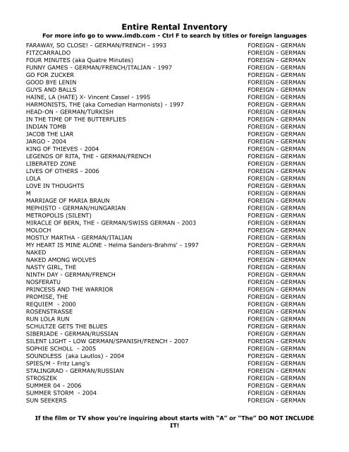 Entire Rental Inventory Feb 2 - Videoflicks