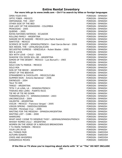 Entire Rental Inventory Feb 2 - Videoflicks