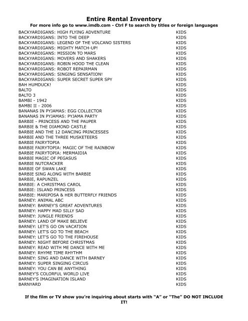 Entire Rental Inventory Feb 2 - Videoflicks