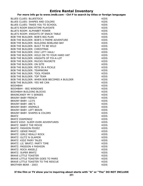 Entire Rental Inventory Feb 2 - Videoflicks