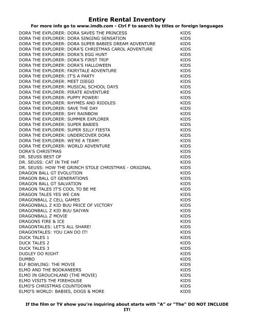 Entire Rental Inventory Feb 2 - Videoflicks