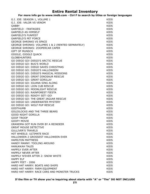 Entire Rental Inventory Feb 2 - Videoflicks