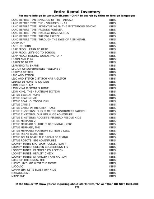 Entire Rental Inventory Feb 2 - Videoflicks