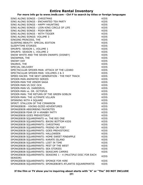 Entire Rental Inventory Feb 2 - Videoflicks