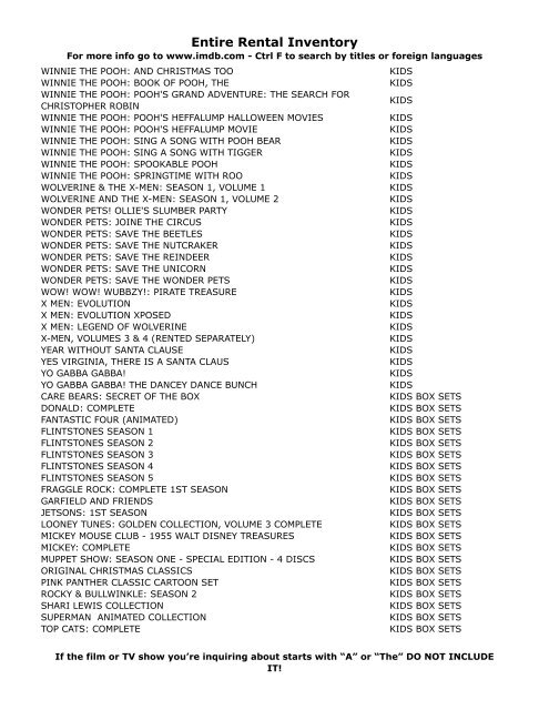 Entire Rental Inventory Feb 2 - Videoflicks