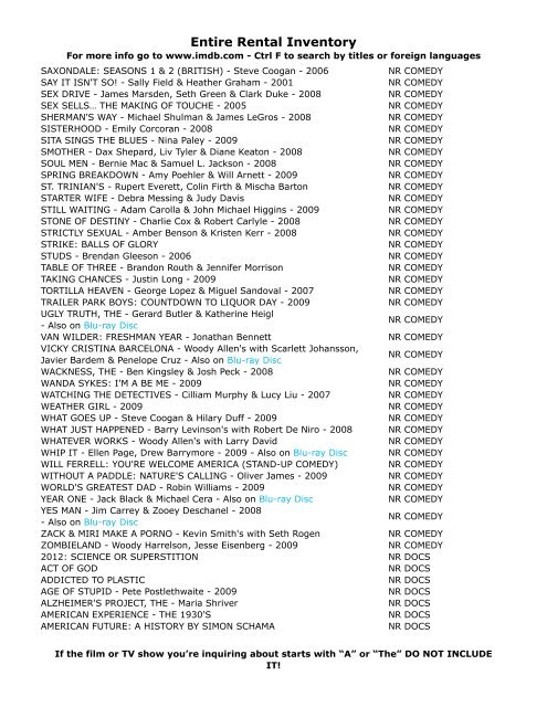 Entire Rental Inventory Feb 2 - Videoflicks