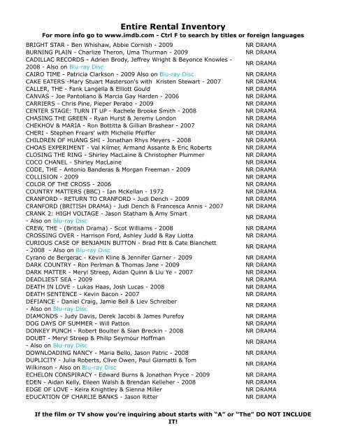 Entire Rental Inventory Feb 2 - Videoflicks