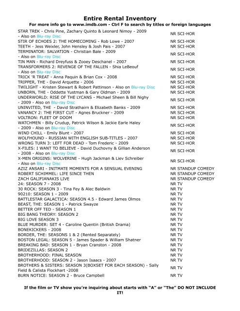 Entire Rental Inventory Feb 2 - Videoflicks