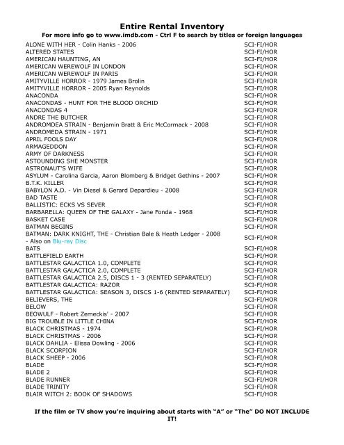 Entire Rental Inventory Feb 2 - Videoflicks