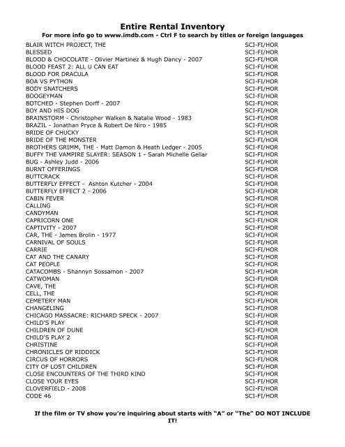 Entire Rental Inventory Feb 2 - Videoflicks