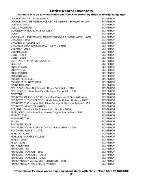 Entire Rental Inventory Feb 2 - Videoflicks