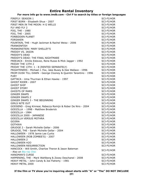 Entire Rental Inventory Feb 2 - Videoflicks