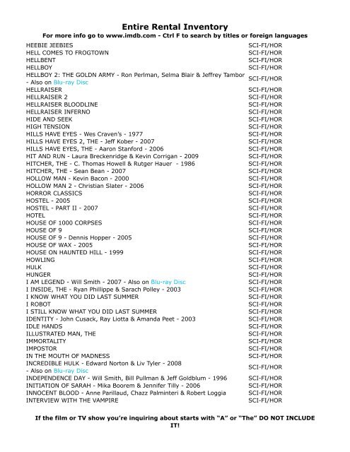 Entire Rental Inventory Feb 2 - Videoflicks