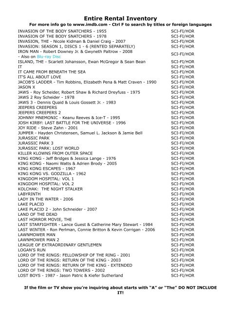 Entire Rental Inventory Feb 2 - Videoflicks