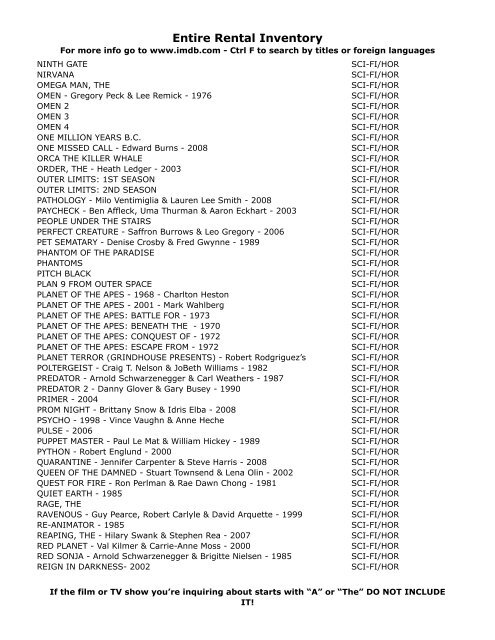 Entire Rental Inventory Feb 2 - Videoflicks