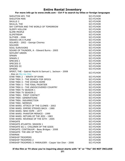 Entire Rental Inventory Feb 2 - Videoflicks