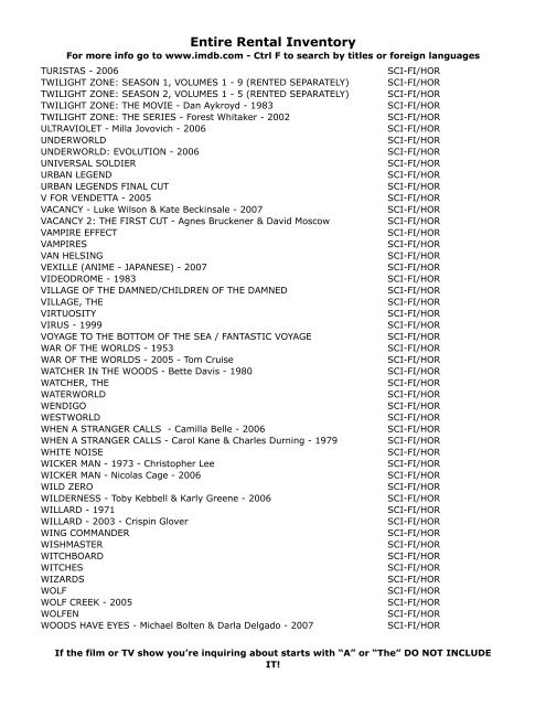 Entire Rental Inventory Feb 2 - Videoflicks