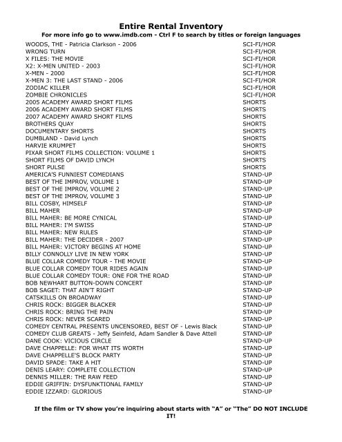 Entire Rental Inventory Feb 2 - Videoflicks