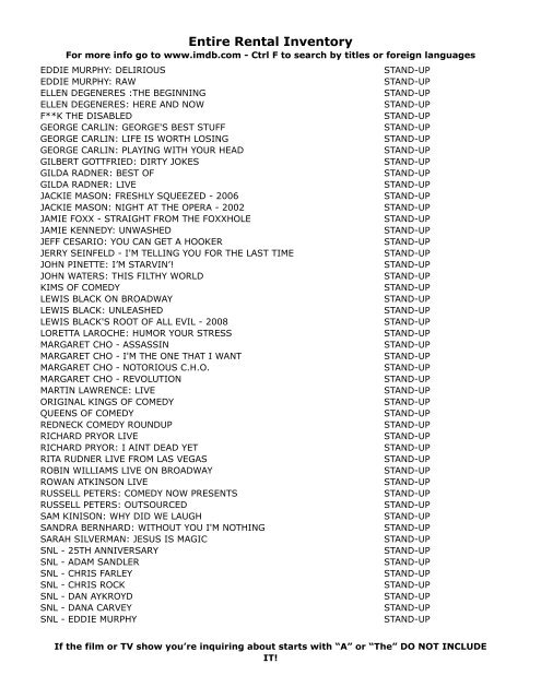 Entire Rental Inventory Feb 2 - Videoflicks