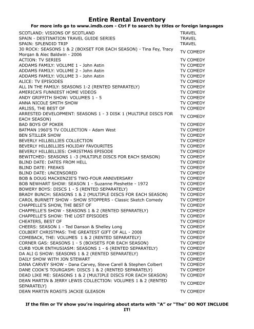 Entire Rental Inventory Feb 2 - Videoflicks