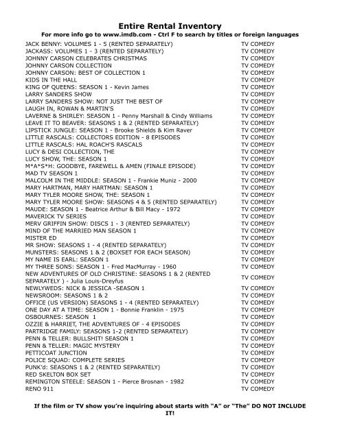 Entire Rental Inventory Feb 2 - Videoflicks