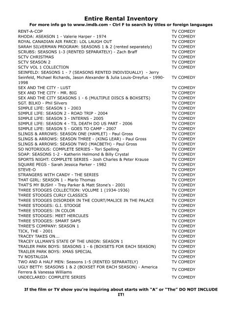 Entire Rental Inventory Feb 2 - Videoflicks