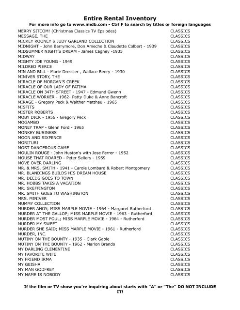 Entire Rental Inventory Feb 2 - Videoflicks