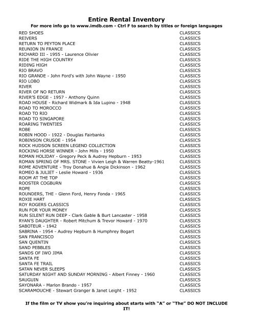 Entire Rental Inventory Feb 2 - Videoflicks