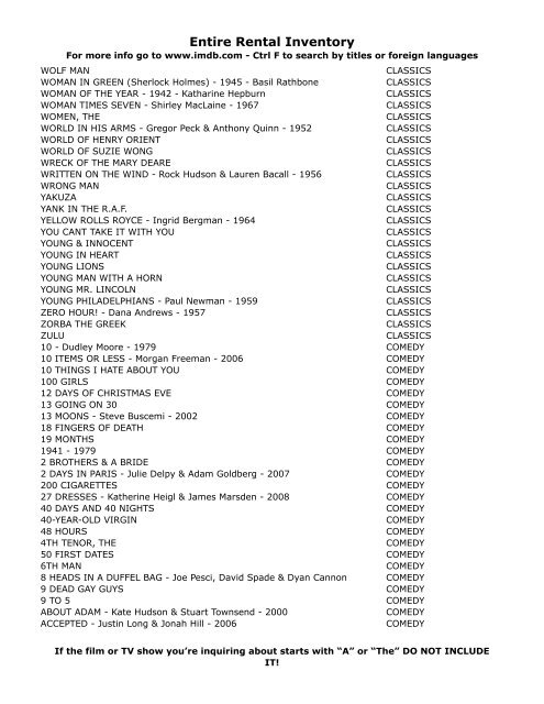 Entire Rental Inventory Feb 2 - Videoflicks