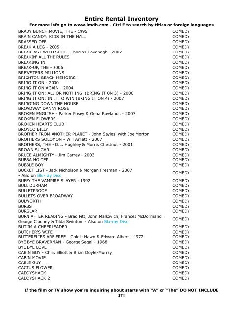 Entire Rental Inventory Feb 2 - Videoflicks