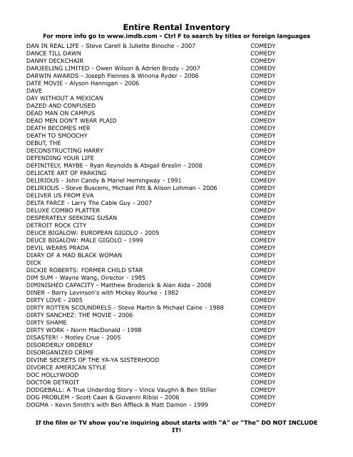 Entire Rental Inventory Feb 2 - Videoflicks