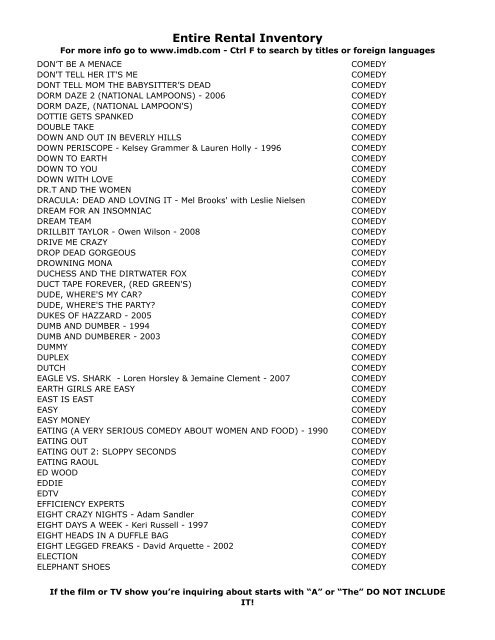 Entire Rental Inventory Feb 2 - Videoflicks