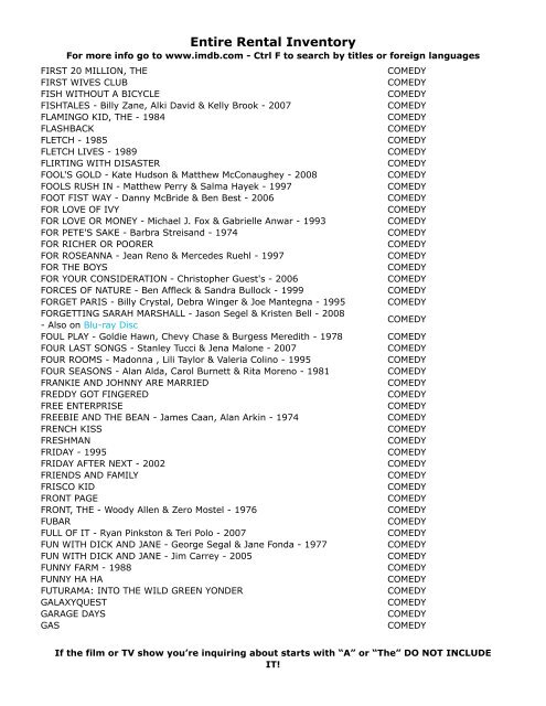 Entire Rental Inventory Feb 2 - Videoflicks