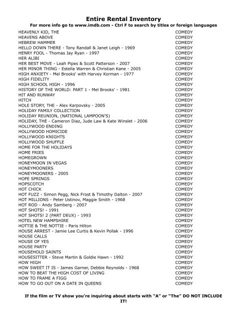 Entire Rental Inventory Feb 2 - Videoflicks