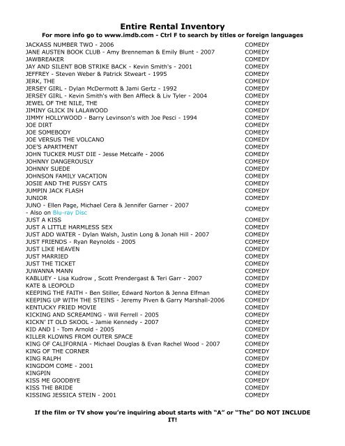 Entire Rental Inventory Feb 2 - Videoflicks