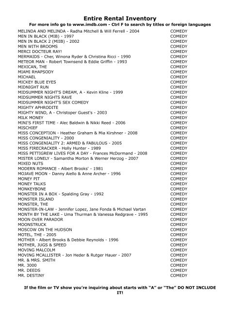 Entire Rental Inventory Feb 2 - Videoflicks