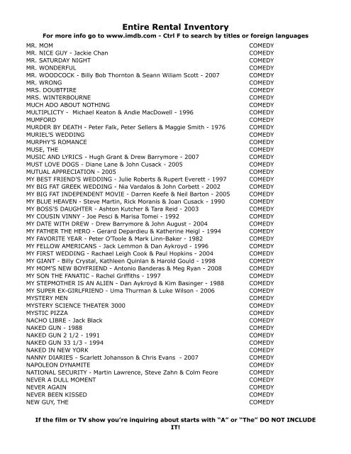 Entire Rental Inventory Feb 2 - Videoflicks