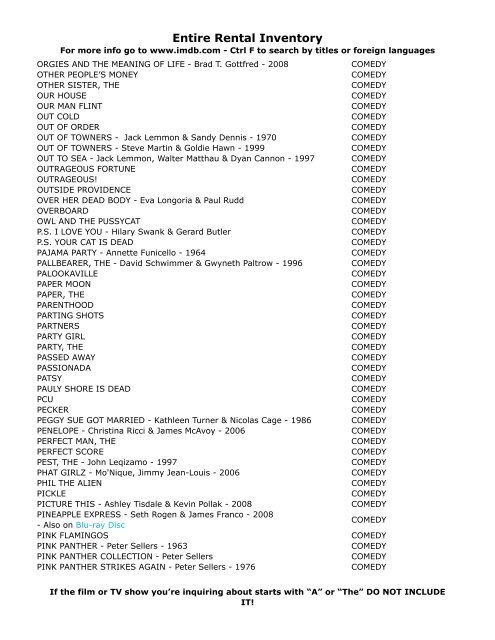 Entire Rental Inventory Feb 2 - Videoflicks