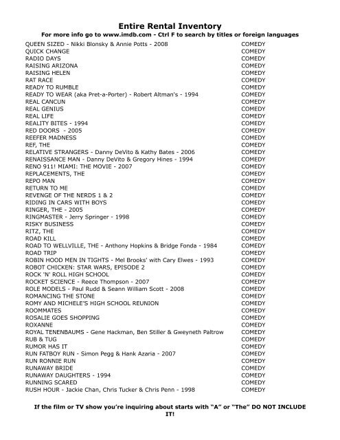 Entire Rental Inventory Feb 2 - Videoflicks