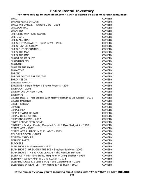 Entire Rental Inventory Feb 2 - Videoflicks