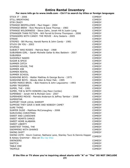 Entire Rental Inventory Feb 2 - Videoflicks