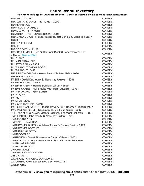 Entire Rental Inventory Feb 2 - Videoflicks