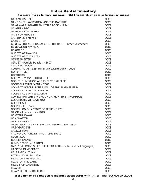 Entire Rental Inventory Feb 2 - Videoflicks