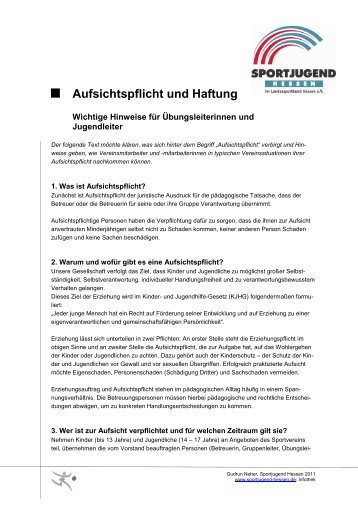 Aufsichtspflicht und Haftung - Sportjugend Hessen