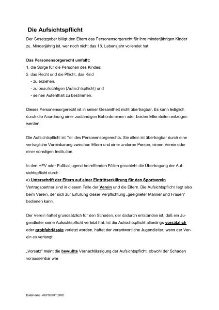 Die Aufsichtspflicht Mtk Jugendfussball