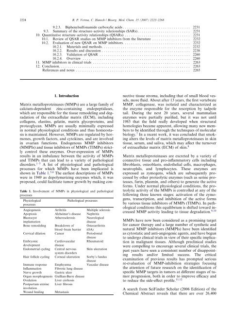 Matrix metalloproteinases (MMPs): Chemical–biological functions ...