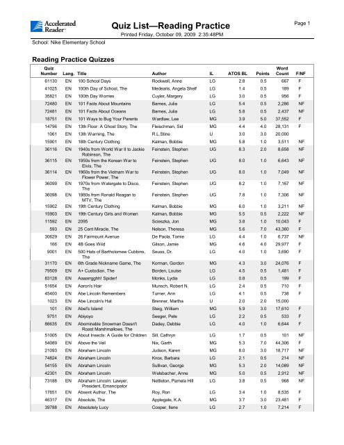 Quiz List Reading Practice