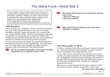 The Home Front—World War 2 - ANZAC Day Commemoration ...